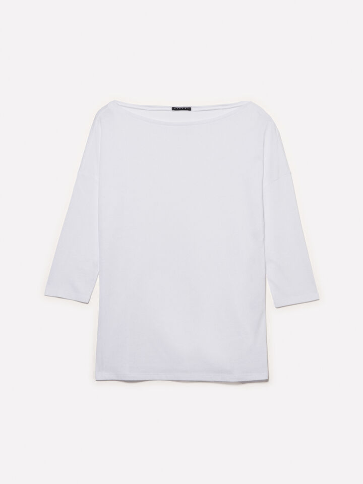 Μπλούζα λευκή με λαιμόκοψη χαμόγελο - μπλουζάκια μακρυμάνικα γυναικεία - Λευκο | Sisley image number 5